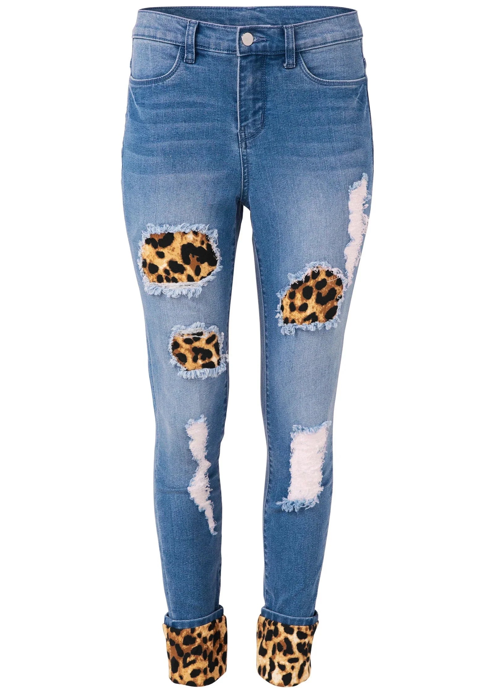 Leopard Cuffed Jeans Light Wash