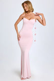 Slinky Jersey Floral Appliqué Gown in Blush