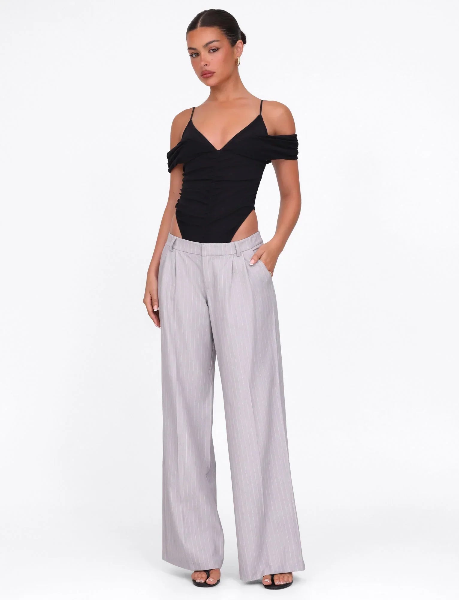 AMBERLY SUIT PANT GREY PINSTRIPE GREY PINSTRIPE