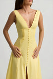 Cotton Poplin A Line Midaxi Dress in Pastel Yellow