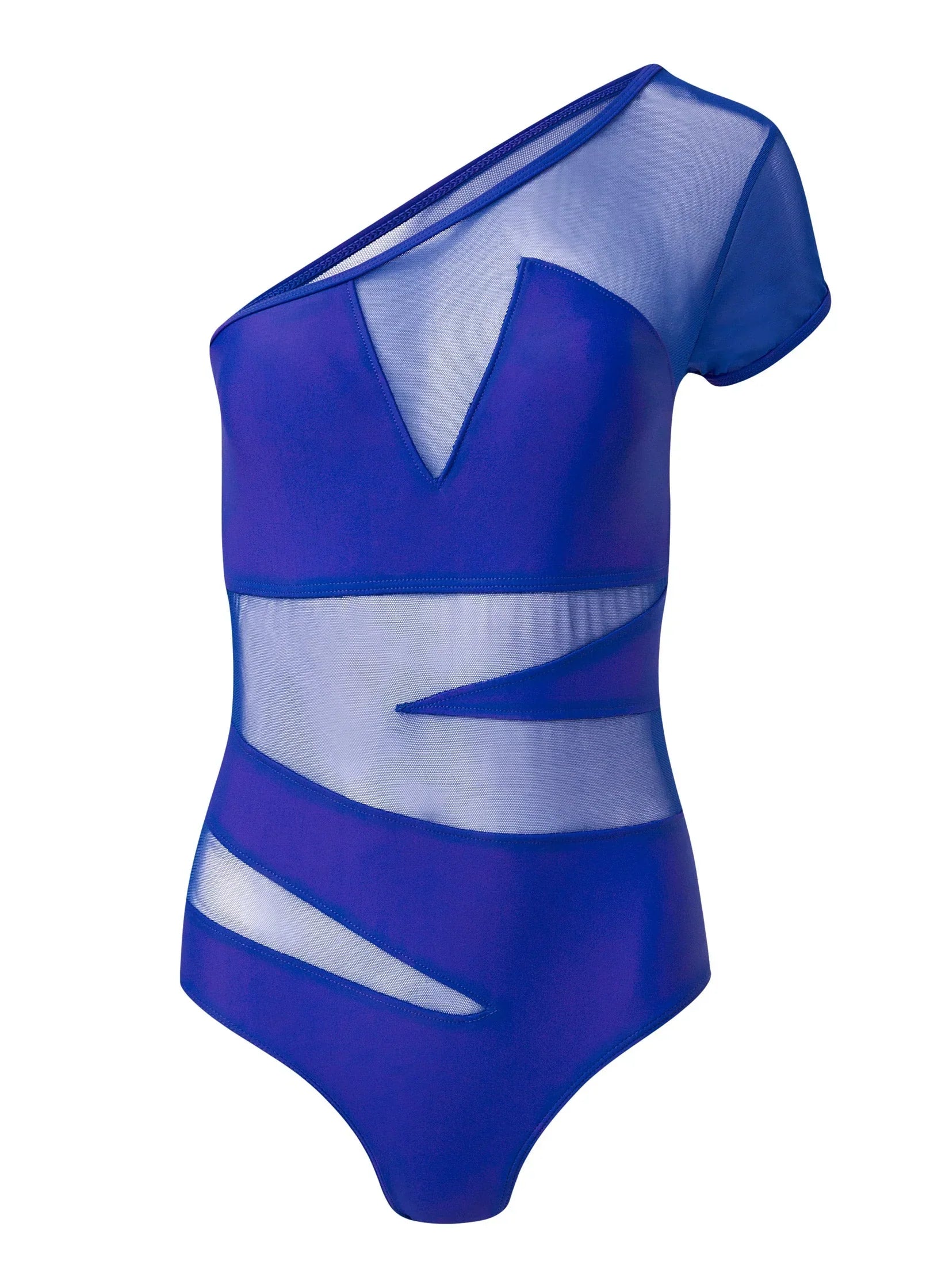 Asymmetrical Mesh One Piece Cobalt Blue