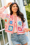Emmie Pink Crochet Open Cardigan SALE
