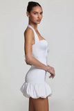 Bow Detail Halterneck Bubble Hem Mini Dress in White