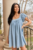 Meet Me Later Chambray Short Sleeve Swing Dress SALE