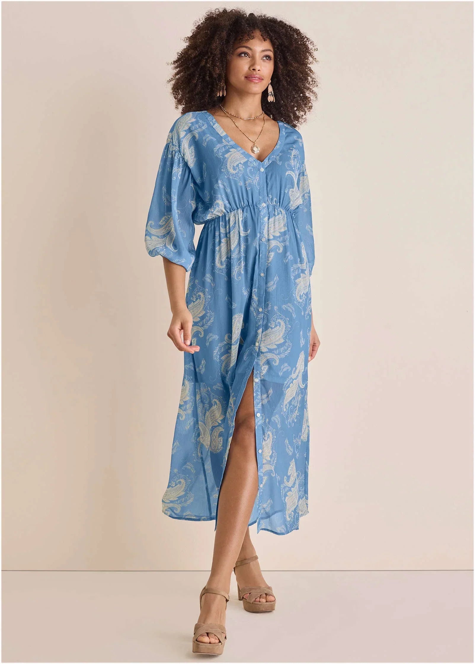 Button Down Maxi Dress Blue