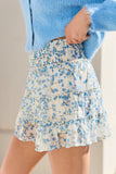 Through The Garden Blue Multi Color Floral Mini Skort
