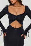 Ruffle Trim Cut Out Maxi Dress in Black