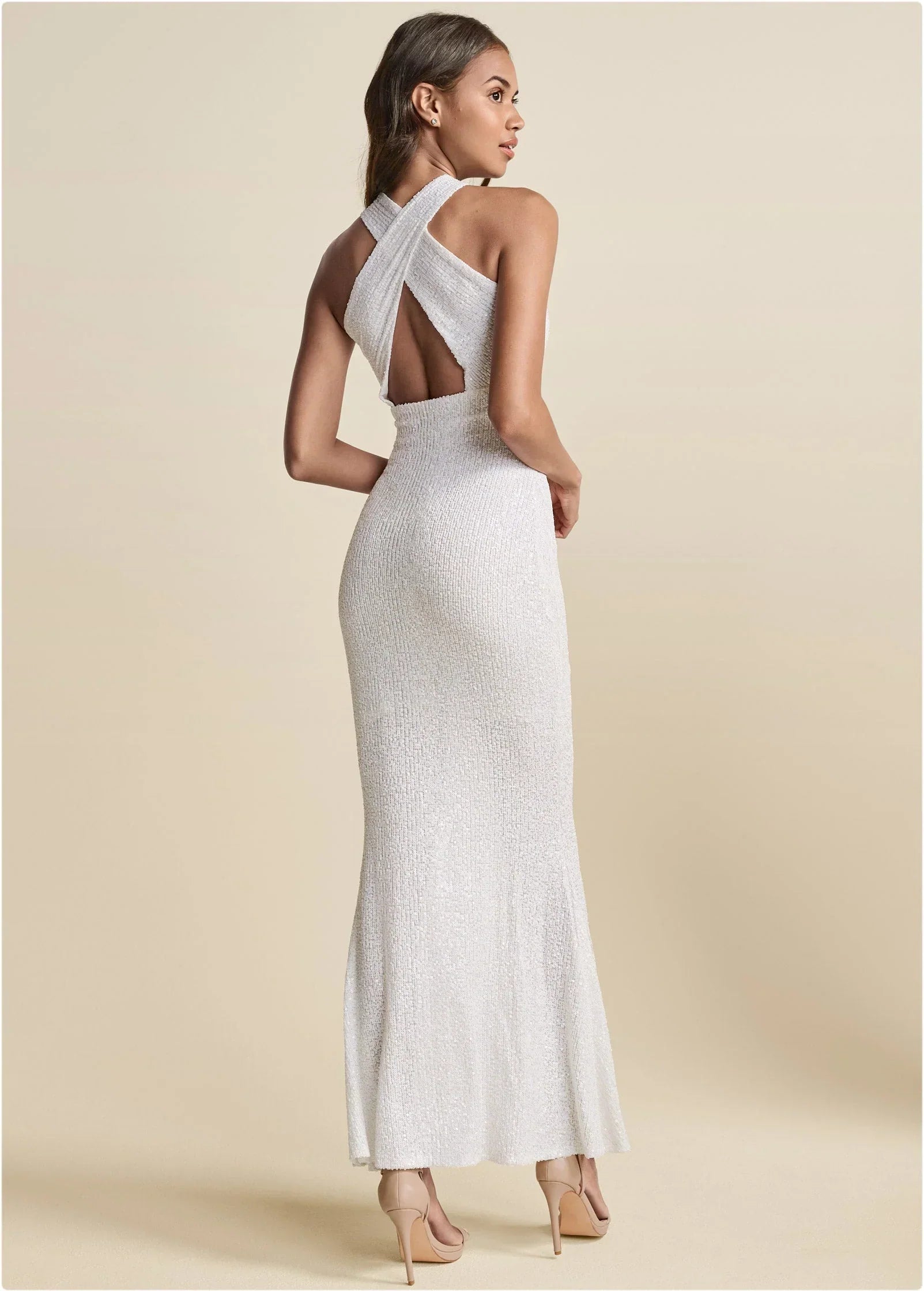 Sequin Keyhole Gown White