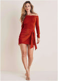 Glitter Knit Wrap Mini Skirt Racing Red Glitter Knit