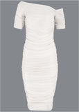Ruched Mesh Bodycon Dress Cloud Dancer