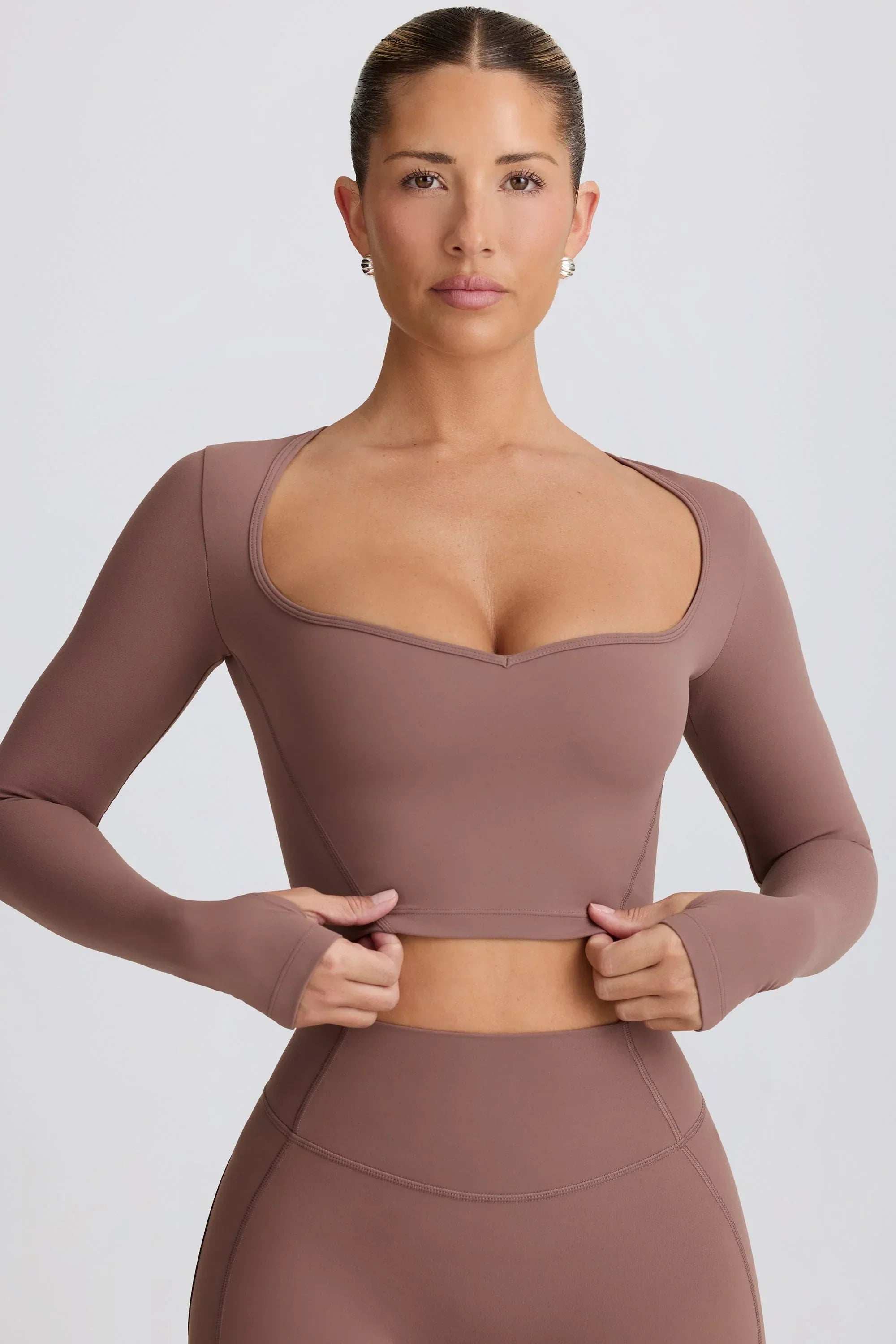 Soft Active Sweetheart Neck Crop Top in Mocha