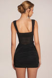 Corseted Draped Skirt Mini Dress in Black