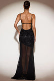 Embellished Sweetheart Neck Backless Gown in Black