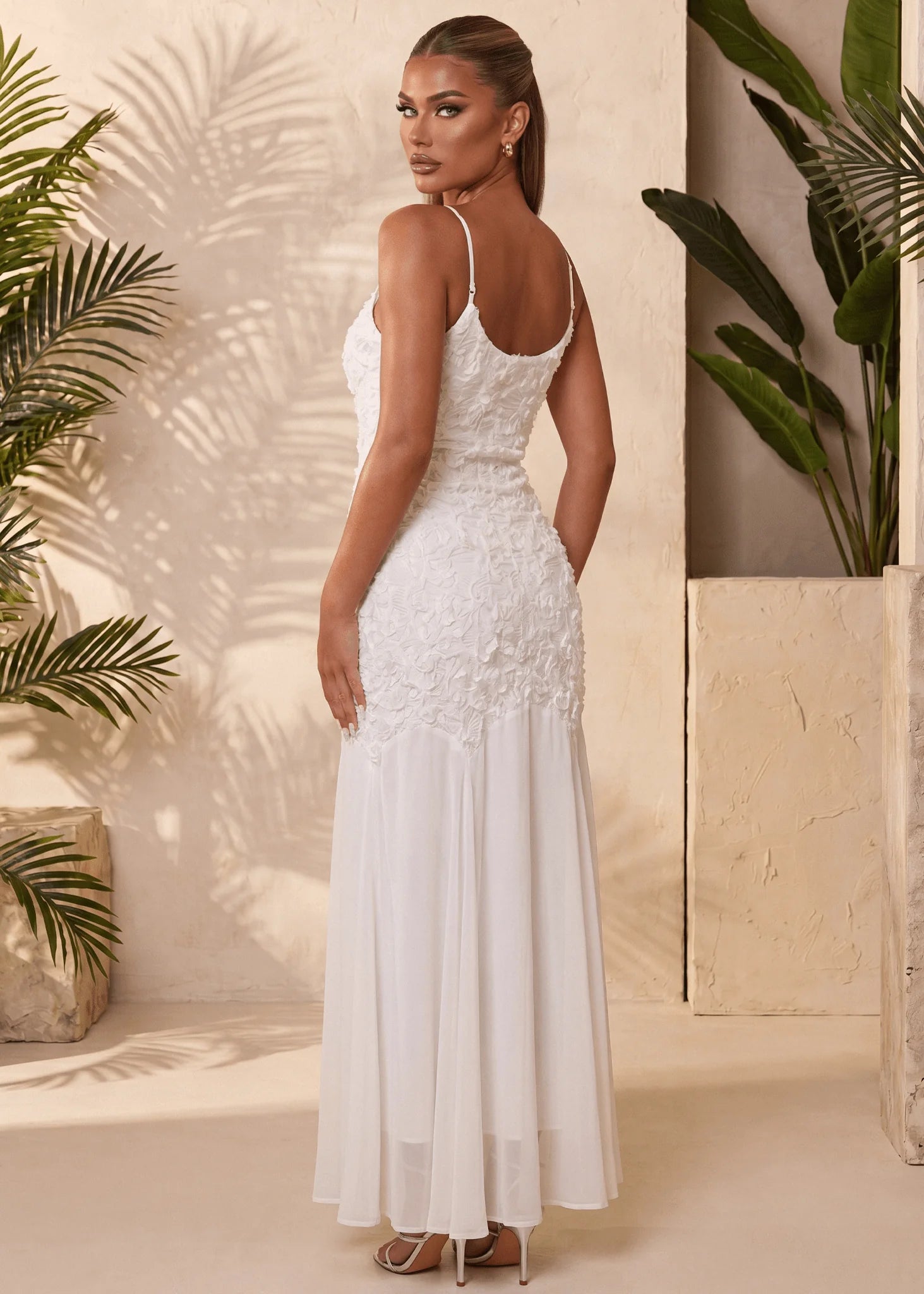 Forever Begins 3D Flower Maxi Dress White