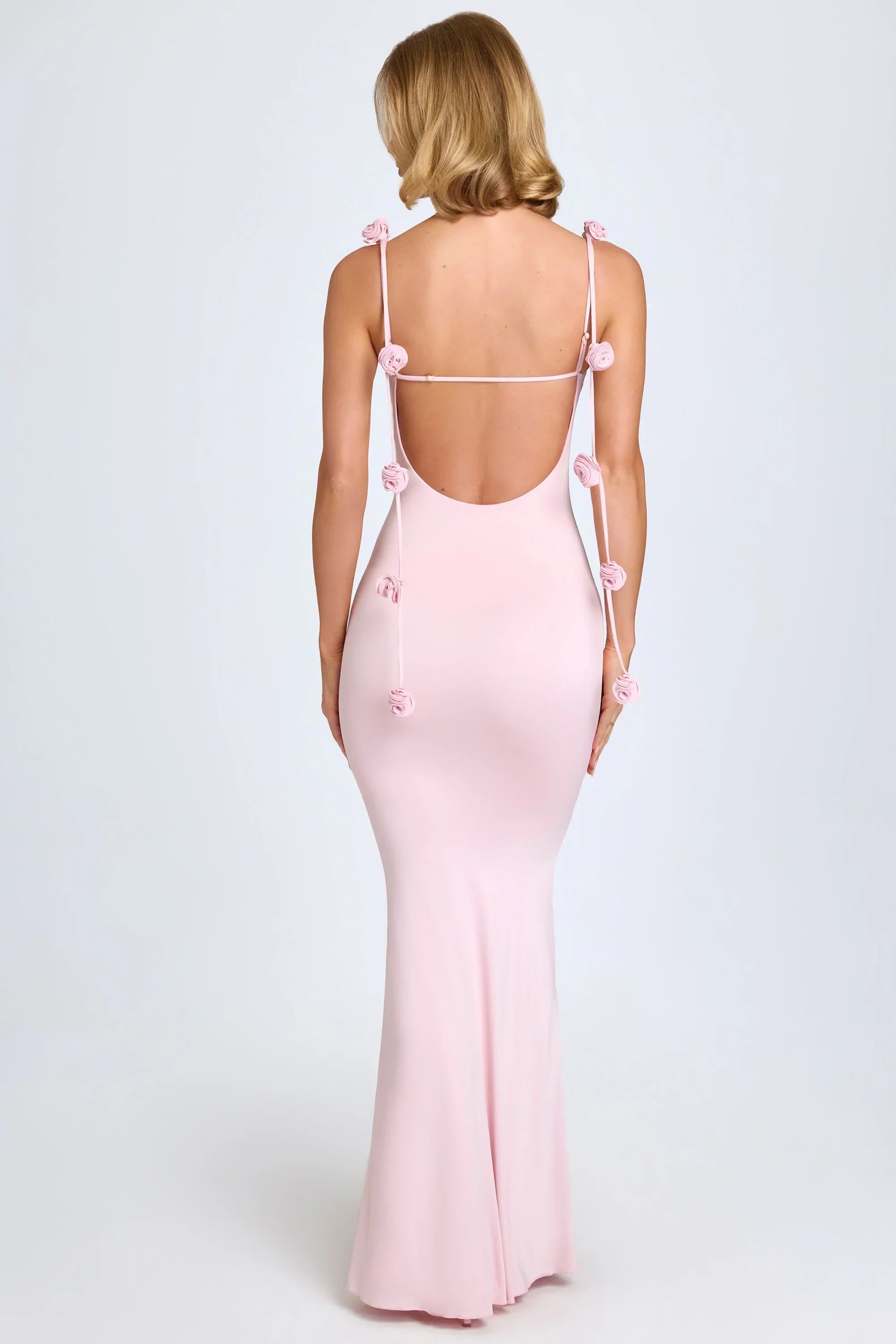 Slinky Jersey Floral Appliqué Gown in Blush