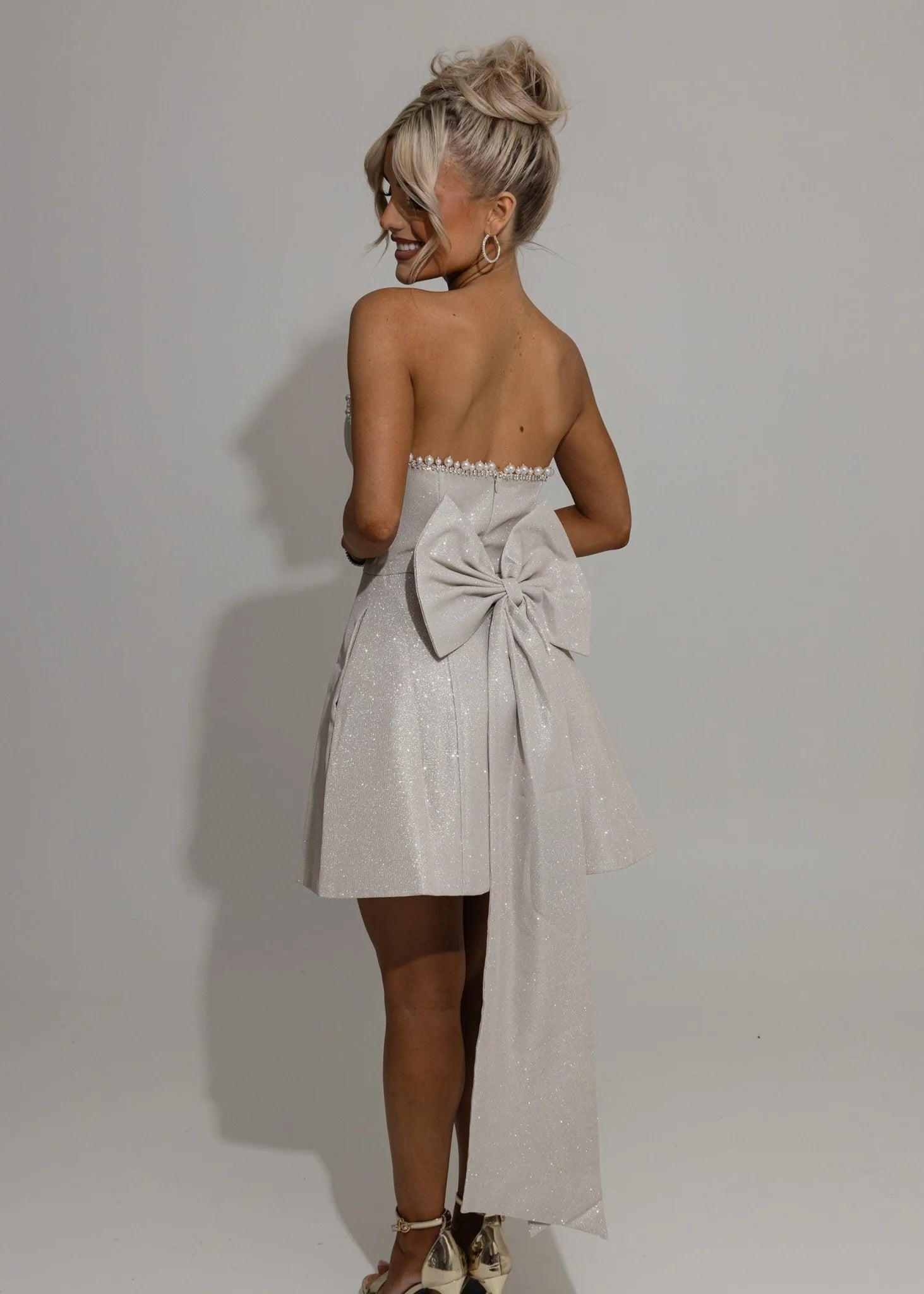 Sparkle Energy Bow Mini Dress Champagne