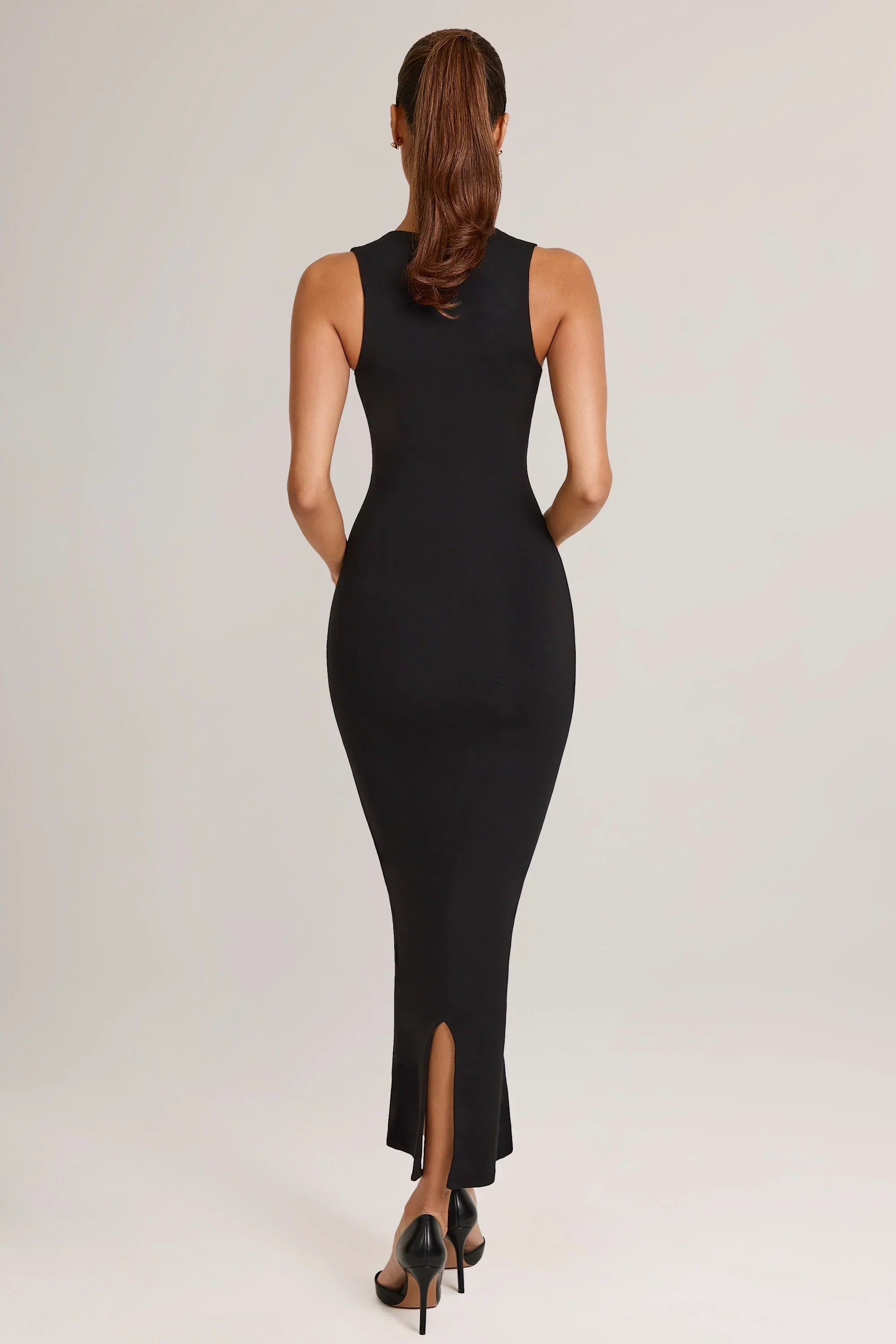Modal Square Neck Bodycon Midi Dress in Black