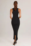 Modal Square Neck Bodycon Midi Dress in Black