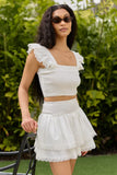 Sweet Talk White Flutter Shoulder Tank and Skort Set