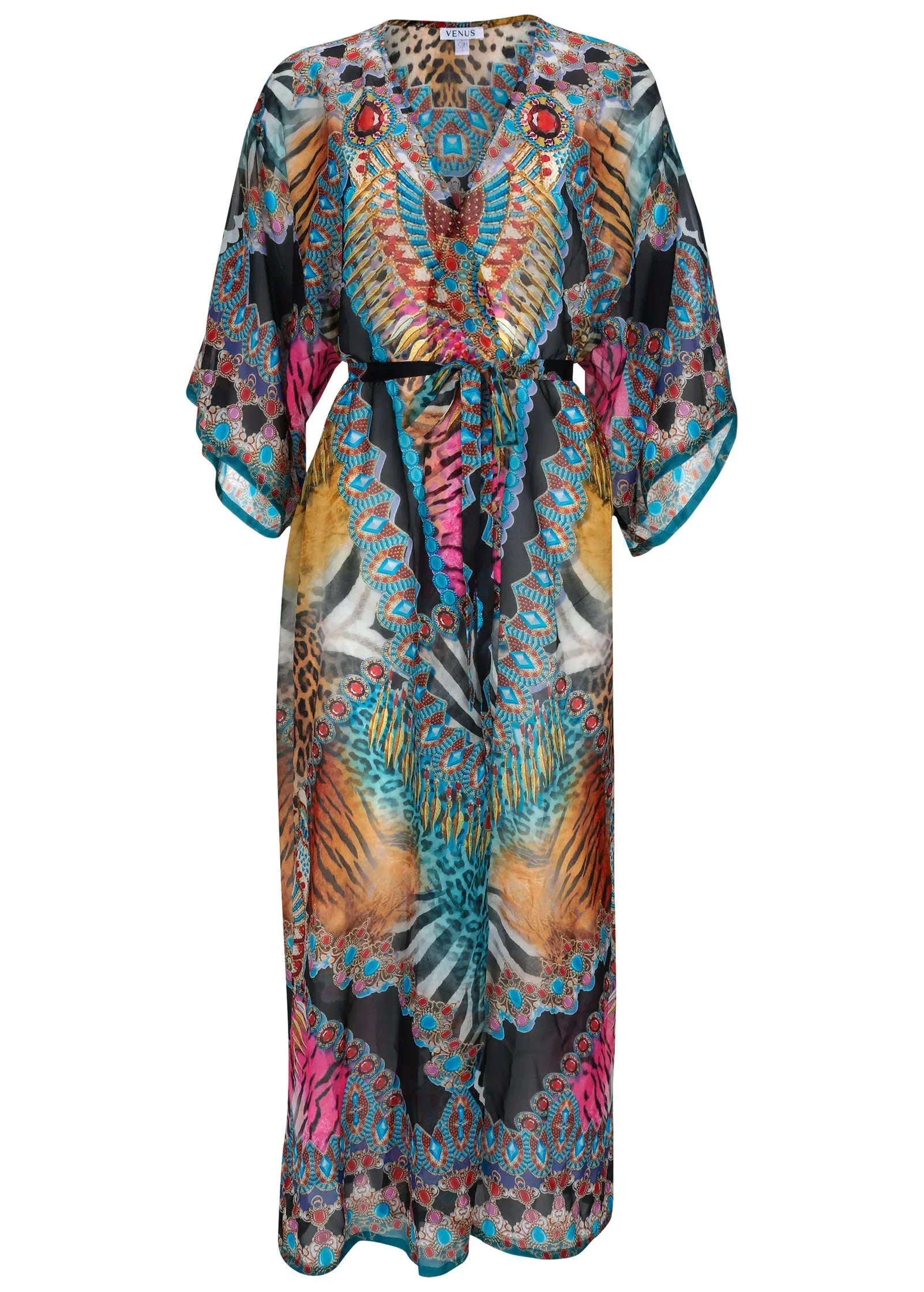 Long Kimono Cover Up Mirrored Jungle
