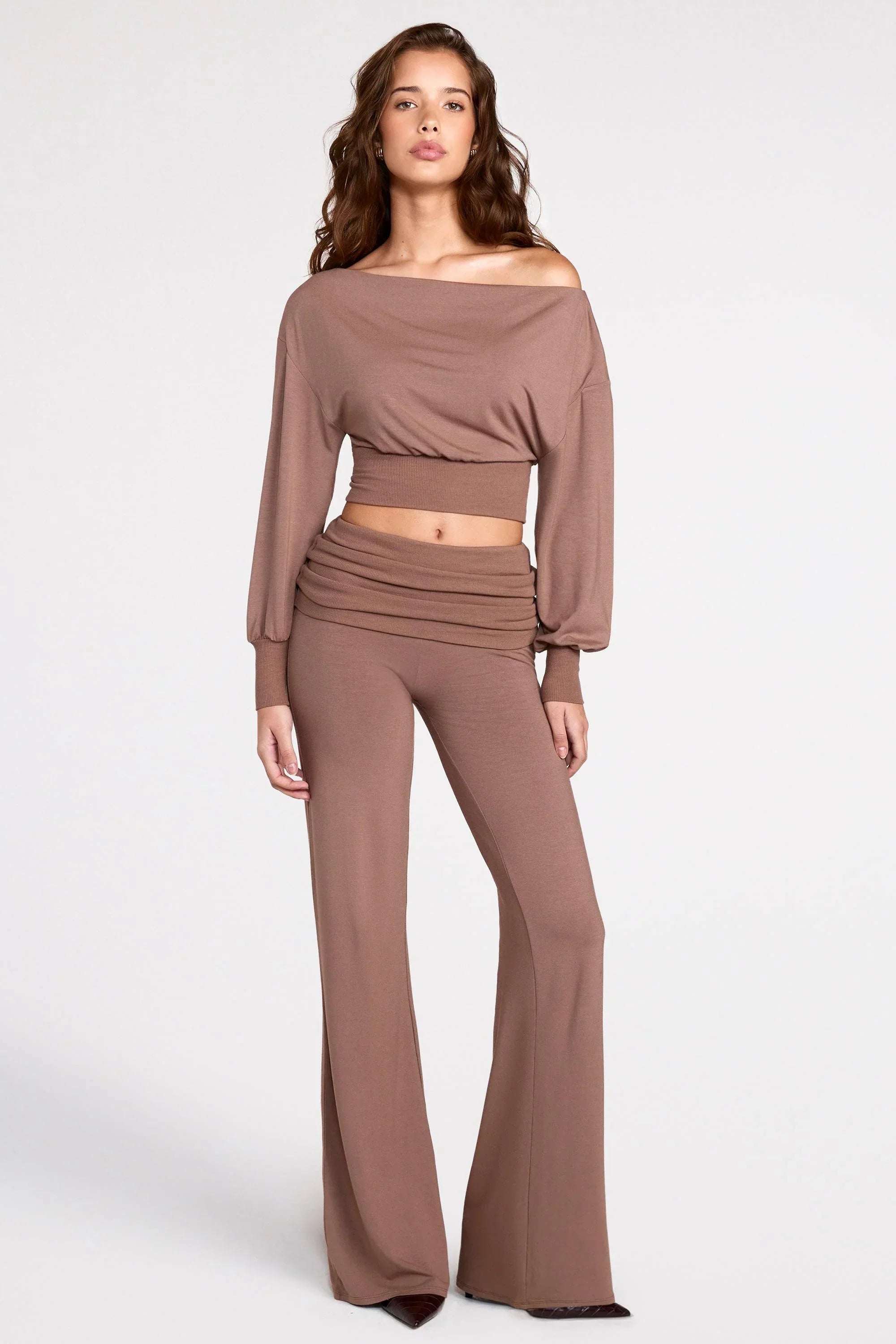 Modal Low Rise Straight Leg Trousers in Mocha