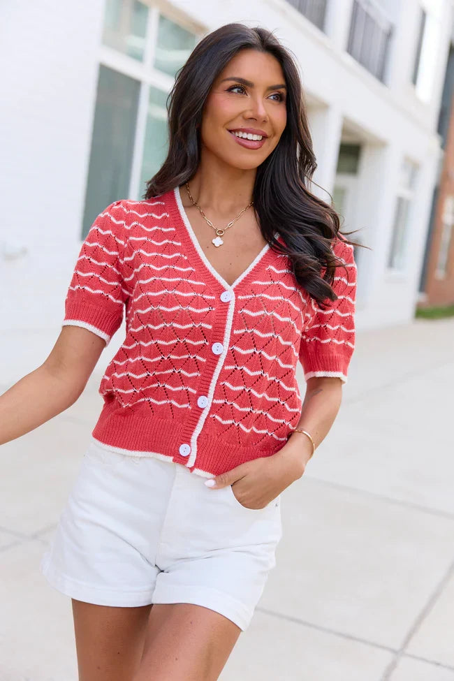 Eleanor Red And White Striped Cardigan