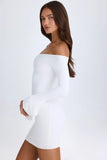 Off Shoulder Cut Out Mini Dress in White