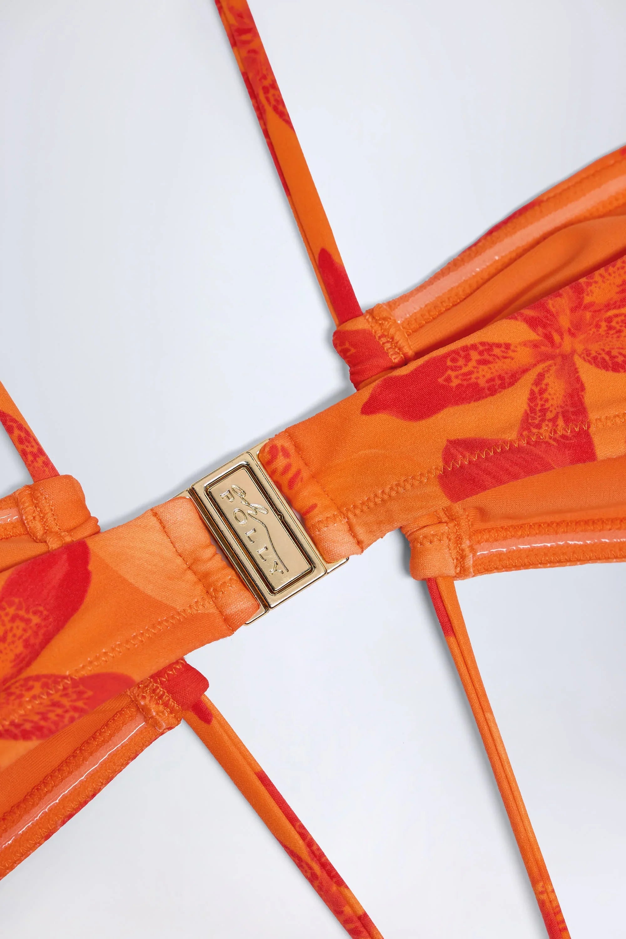 Cut Out Halterneck Swimsuit in Orange Orchid Print