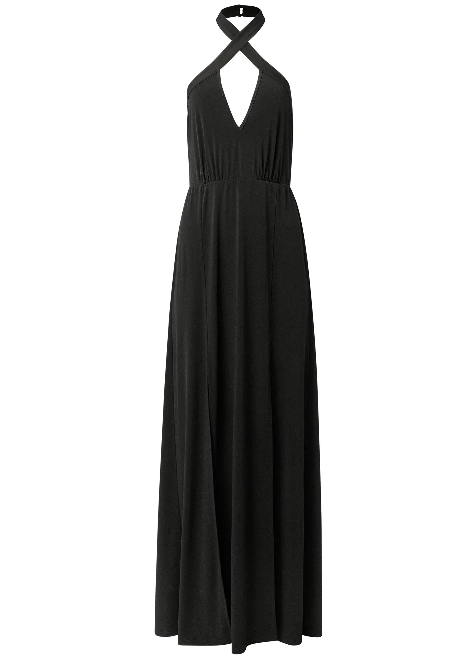 Cross Neck Halter Dress Black