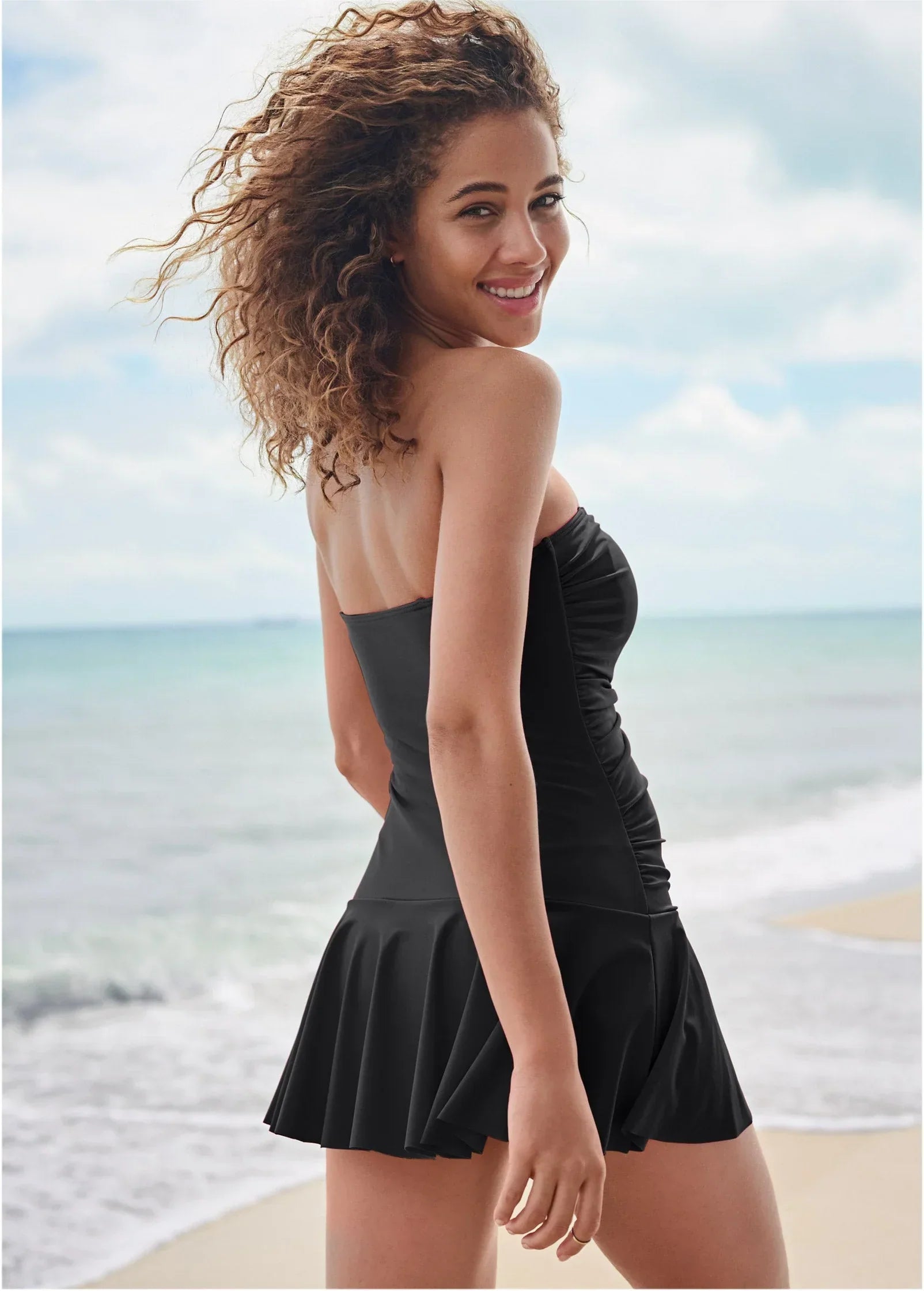Venice Skirted Swim Dress Black Beauty