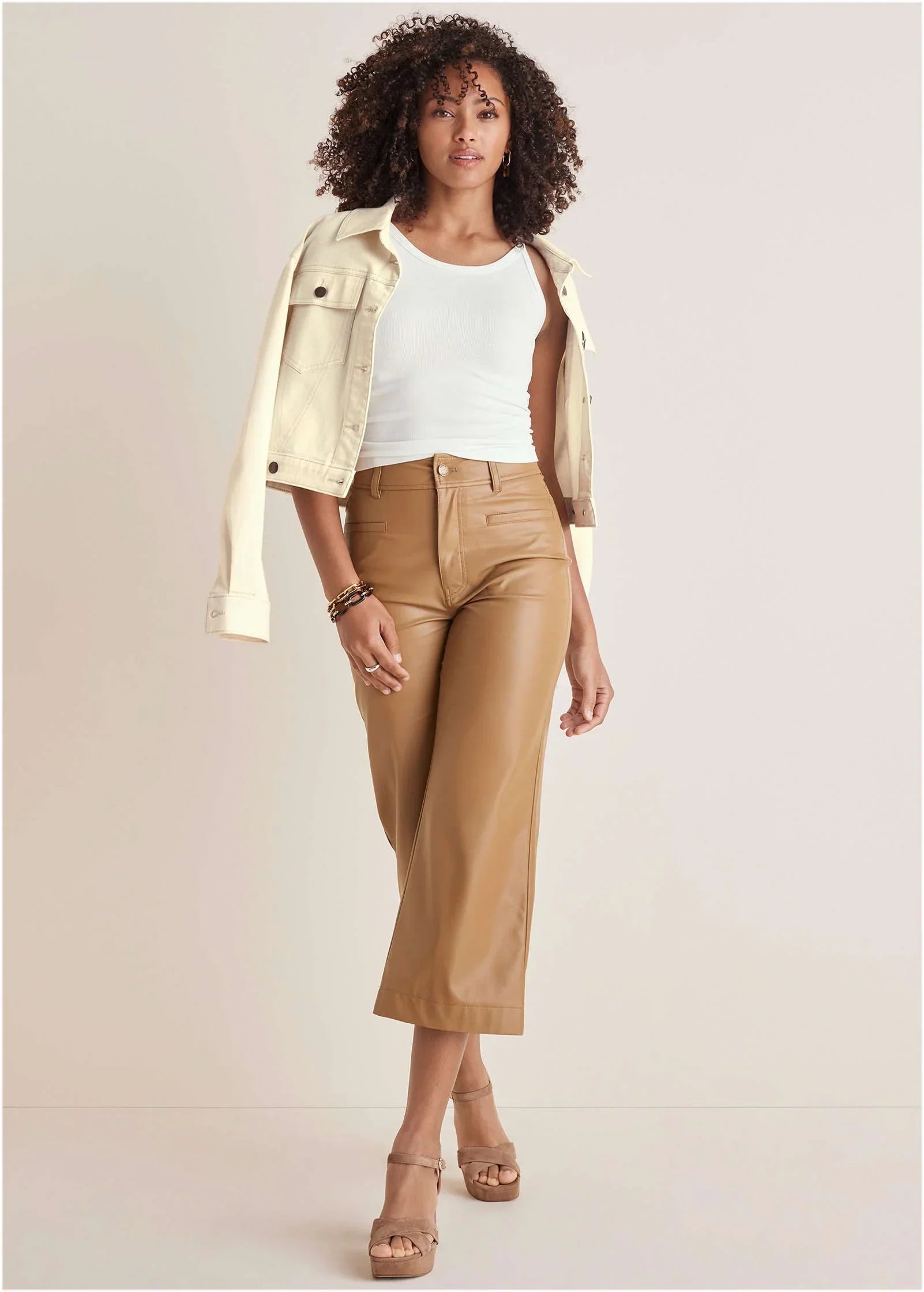 Wide Leg Faux Leather Pants Tobacco Brown