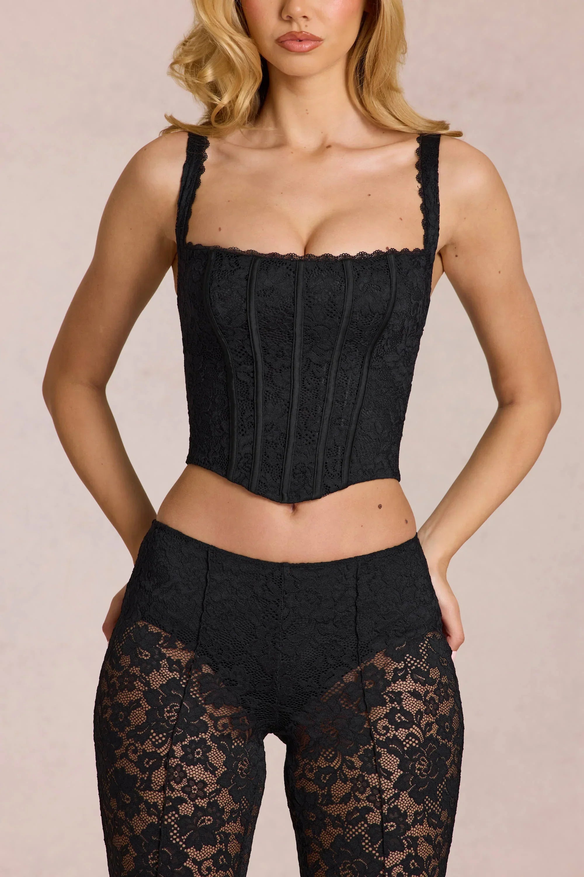 Lace Soft Scoop Adjustable Corset Top in Black
