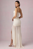 Ruched Asymmetric Corset Gown in Ivory