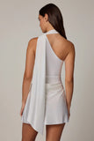 Asymmetric Scarf Detail Mini Dress in White