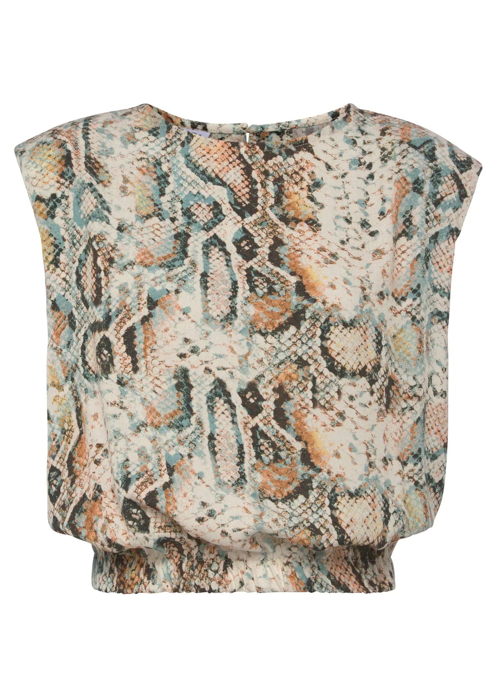 Printed Cap Sleeve Top White Multi