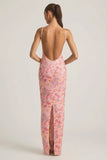 Embellished Scoop Neck Backless Maxi Dress in Pink