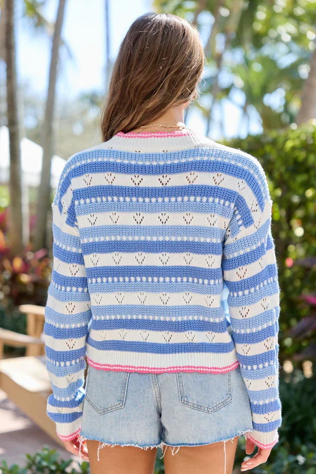 Kambry Blue Striped Pink Trim Cardigan