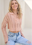Cropped Pointelle Sweater Peach