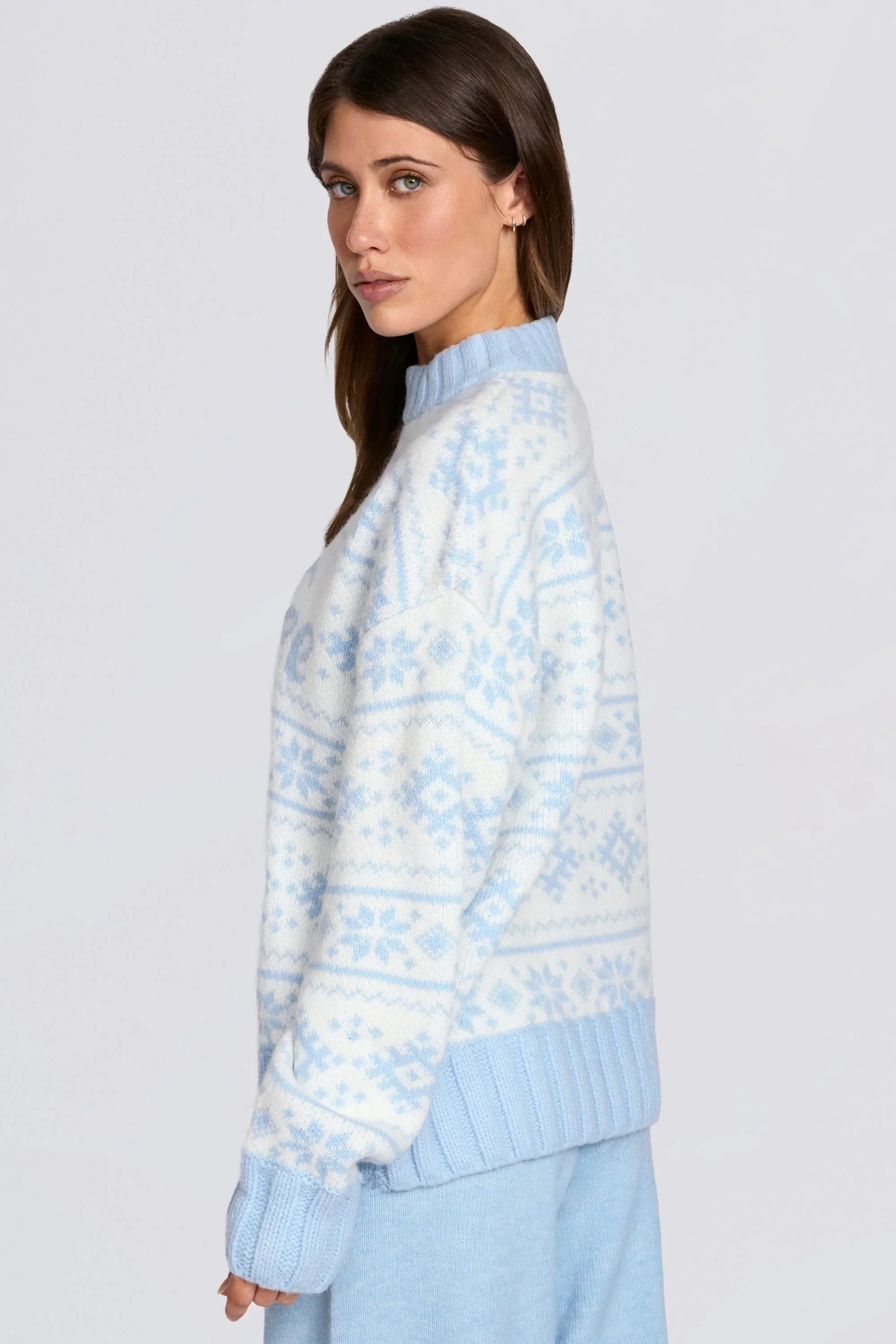Jacquard Knit Oversized Jumper in Powder Blue
