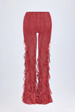 Ruffled Mid Rise Flared Trousers in Red Print