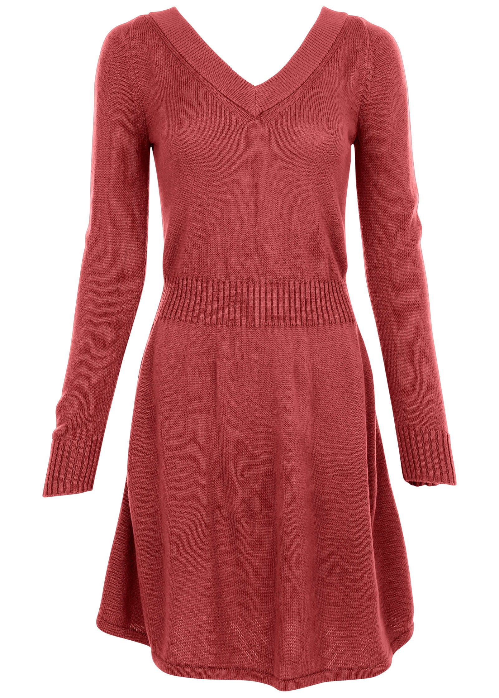 V Neck Mini Sweater Dress Mineral Red