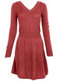V Neck Mini Sweater Dress Mineral Red