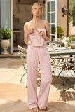 Wide Leg Cotton Poplin Trousers in Pink White Stripe