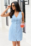 Strike A Chord Light Wash Denim Button Front Dress