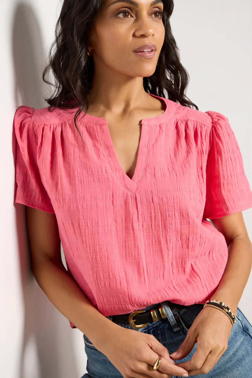 Shelby Textured Split Neck Top
