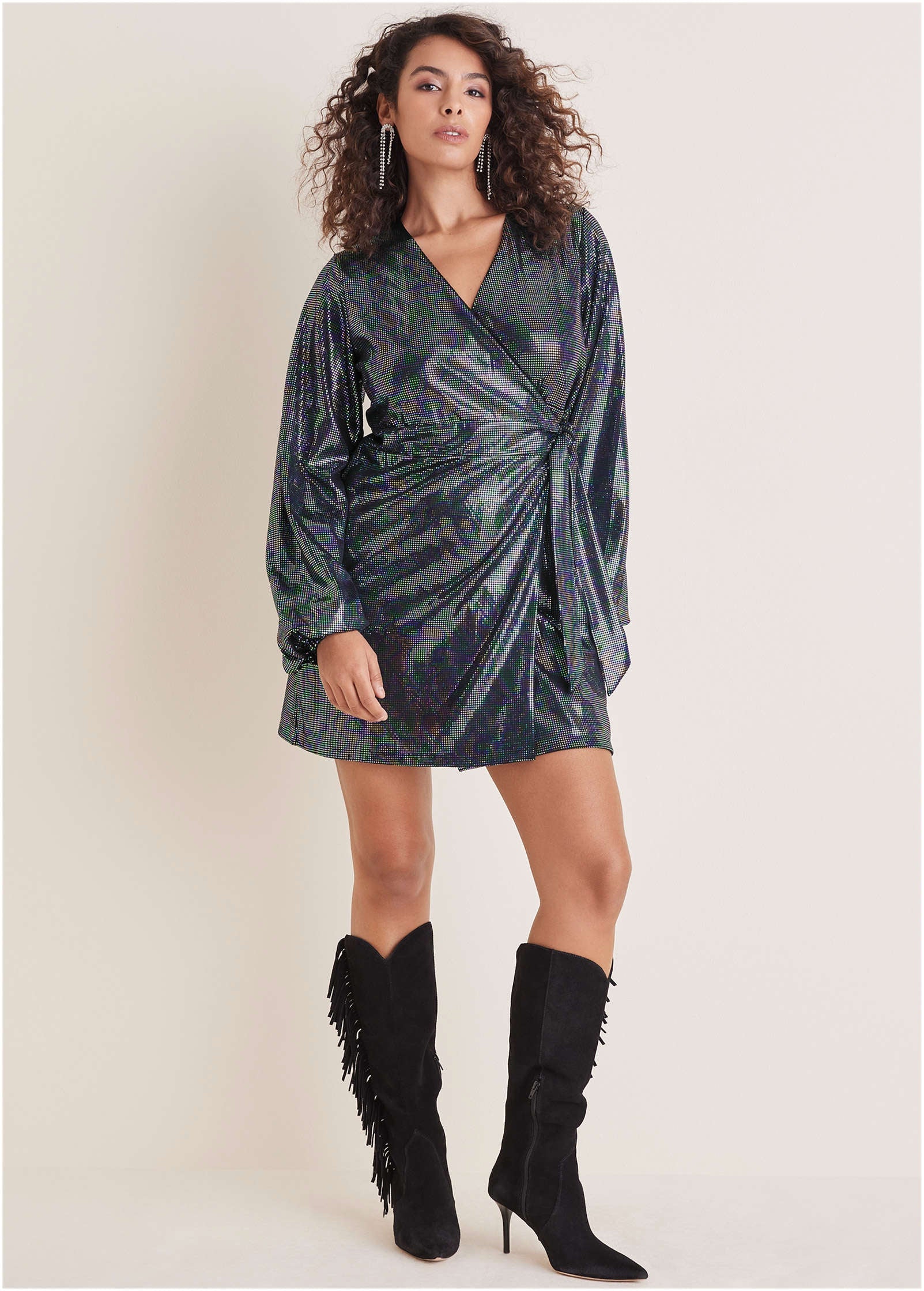 Belted Metallic Mini Dress Colorful Sequins