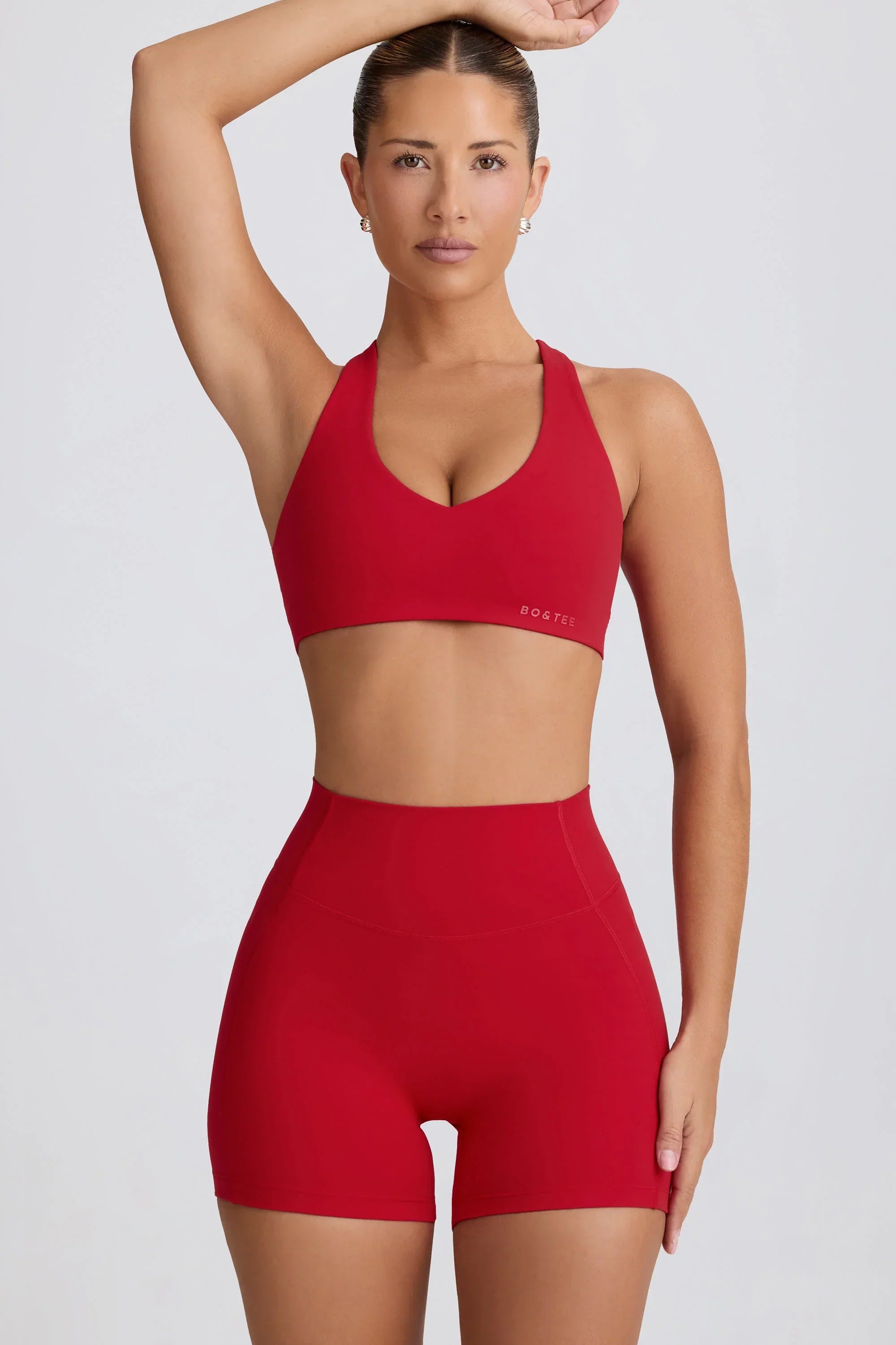 Soft Active V Neck Sports Bra in Hot Red