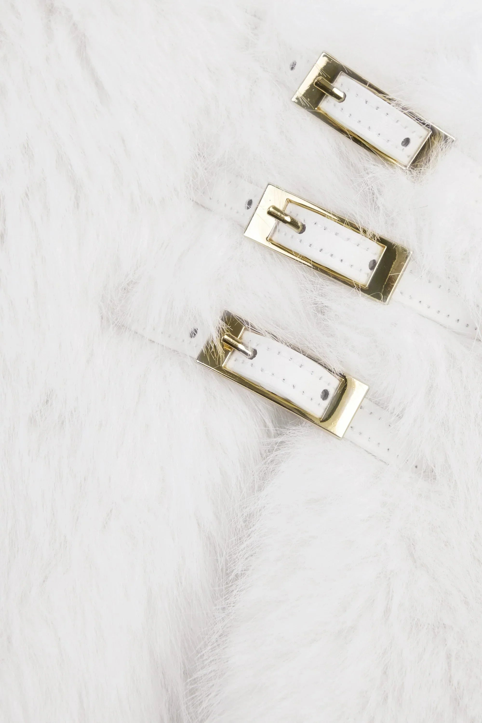 Buckle Detail Faux Fur Micro Mini Skirt in White