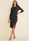 Ponte Ruched Dress Jet Black