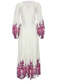 Printed Linen Two Piece Set Pink Boho Paisley Border